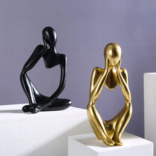 3pcs Thinker Statue Abstract Art Sculpture Golden Resin Collectible Figurines for Home Living Room Office Shelf Decoration