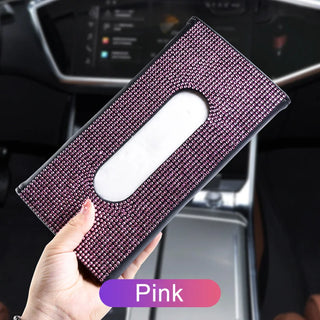 Car Sun Visor Tissue Box Holder Bling Crystals Cover Case Clip PU Leather Sparkling Backseat Tissue Case Auto Accessories Women