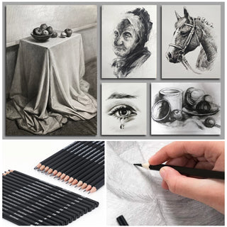 29Pcs Drawing Kit Sketching Pencils Set,Portable Pen Curtain-Charcoal Pencils, Sketch Pencils, Charcoal Stick,Sharpener,Eraser