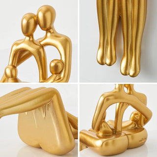 Modern Home Decoration Resin Golden Sculpture Warm Family Ornaments Desk Decoration Study Bookshelf Decoration Home Decor Gift