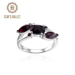 GEM'S BALLET New Design Vintage Rings Flower Shape Cluster Natural Black Garnet Gemstone 925 Silver Ring for Women Jewelry