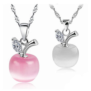 Apple Natural Stone Pendant Crystal Necklace Silver Plated Quartz Bead Necklaces Fashion Jewelry for Female Women Gift