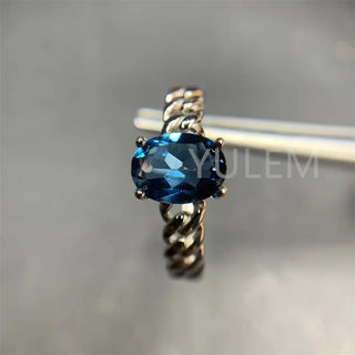 925 Sterling Silver Large 8*6mm Fashion Ring Natural Blue Topaz Gemstone London Blue Birthday Jewelry Gift High Jewelry