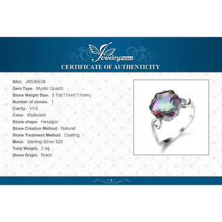 JewelryPalace Flower Genuine Natural Rainbow Mystic Quartz 925 Sterling Silver Rings Women Fashion Statement Gemstone Jewelry