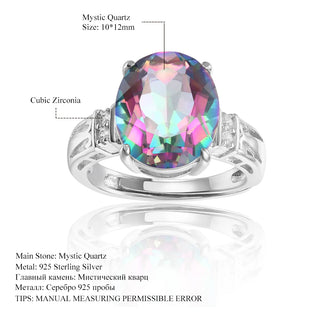 GEM'S BALLET 4.36Ct 10x12mm Oval Rainbow Mystic Topaz Gemstone Promise Engagement Rings in Sterling Silver Gift For Her