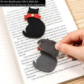 Leather Little Black Cat Bookmark Home 4 Pieces Set Of Book Label Mini Portable Page Clip Office Category Mark Business Gift