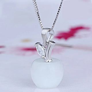 Apple Natural Stone Pendant Crystal Necklace Silver Plated Quartz Bead Necklaces Fashion Jewelry for Female Women Gift