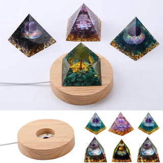 Natural Crystals Orgonite Pyramid Healing Reiki Chakra Meditation Stone Energy Generator Home Ornaments with Holder Base