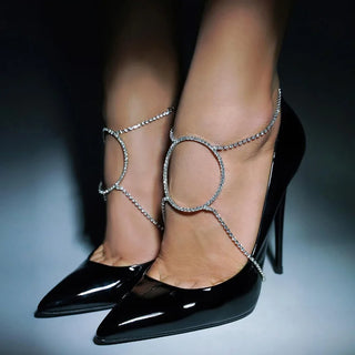 Stonefans Fashion High Heel Shoe Round Rhinestone Anklet Foot Jewelry Simple Beach Sandals Decorative Anklet Bracelet on Leg
