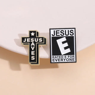 Jesus Saves Enamel Pins Simple Black Fish Shape Vintage Brooches Lapel Badges Jewelry Gift for Kids Friends Wholesale