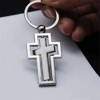 Simple Couple Metal Cross Keychain Hollow 360 Degree Rotating Accessories for Women Men Christian Pendant Friend Birthday Gift