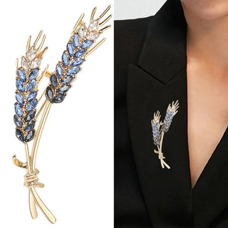 Luxury Delicate Zircon Wheat Ear Brooch Gold Color Collar Pins Silk Scarf Buckle For Suit Shining Women Party Brooches Jewelry
