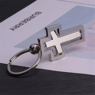 Simple Couple Metal Cross Keychain Hollow 360 Degree Rotating Accessories for Women Men Christian Pendant Friend Birthday Gift