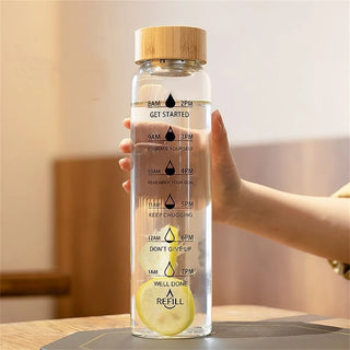 700/1000ml Glass Water Bottle With Time Marker Large Capacity Milk Juice Tea Cup Transparent Drinking Bottles Christmas Gifts