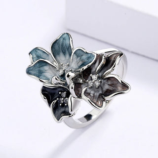 925 Silver Women's Ring Simple Flower Ring Light Color Epoxy Jewelry Handmade Enamel Women's Wedding Ring Jewelry