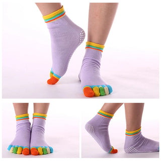 Women Colorful Yoga Socks Non-Slip Ladies Dance Socks Cotton Healthy Sports Five-toed Socks