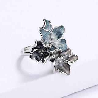 925 Silver Women's Ring Simple Flower Ring Light Color Epoxy Jewelry Handmade Enamel Women's Wedding Ring Jewelry