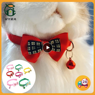 Adjustable Pet Cat Dog Collars Cute Bow Tie With Bell Pendant Necklace Fashion Puppy Necktie Safety Buckle Pet Clothing Supplies