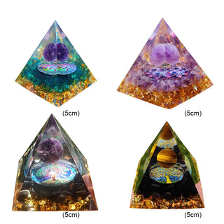 Natural Crystals Orgonite Pyramid Healing Reiki Chakra Meditation Stone Energy Generator Home Ornaments with Holder Base