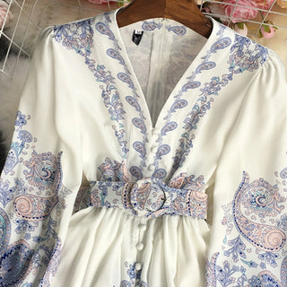 Autumn Dress for Women Indie Folk Printing Vintage Long Sleeve V-Neck Veatidos Luxury Mini Boho Robe Vacation Beach New 2022