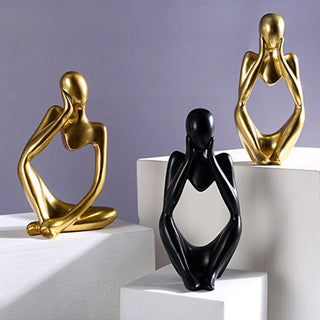 3pcs Thinker Statue Abstract Art Sculpture Golden Resin Collectible Figurines for Home Living Room Office Shelf Decoration