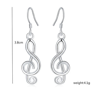Selling 925 Sterling Silver Earrings for Women Fine Jewelry Valentine's Day Gift Romantic music notation drop