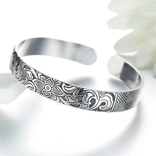 Fashion 925 Sterling Silver Woman Lucky Cuff Bracelet Lotus Flower Bangle Girls Party Jewelry Gifts Christmas