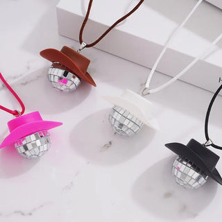 Pink Cowgirl CowBoy Hat Car Charm Rear View Mirror Hanging Disco Ball Bling Keychain Western Accessories Bag Decor Car Makeover