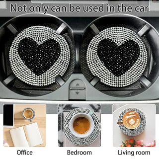 Bling Car Cup Holder Diamond Car Coaster Water Cup Slot Anti Slip Black Bling Coaster For women Girls Auto Interior Accessories